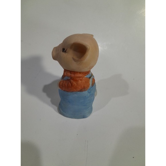 Vintage Jasco Bisque Farmer Pig Ringing Bell 4" Tall - Picture 4 of 5